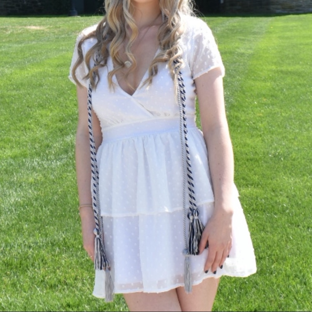 Lucy in the Sky Take Me to Paris Dress in White Polka Dot Chiffon